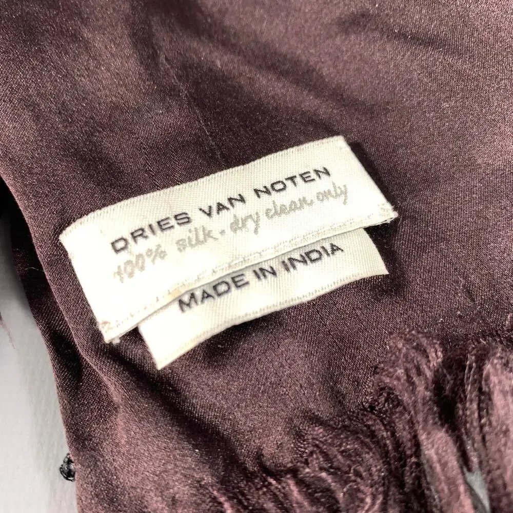 DRIES VAN NOTEN Brown Black Embroidered Silk Scarves